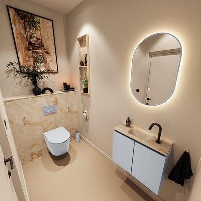 MONDIAZ TURE-DLUX Meuble toilette - 60cm - Clay - EDEN - vasque Frappe - position centrale - 1 trou de robinet