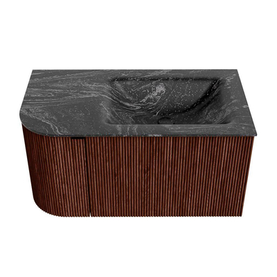 Mondiaz KURVE-DLUX Ensemble de meuble de salle de bains - 85x46x40cm - 1 tiroir - 1 porte - vasque solid surface - droite - sans trou de robinet - Ruby