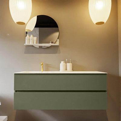 Mondiaz VICA-DLUX Ensemble de meuble de salle de bain - 130cm - meuble sous-vasque armée - 2 tiroirs - lavabo encastré nuage gauche - 1 trou de robinet - version haute de 60cm - opalo