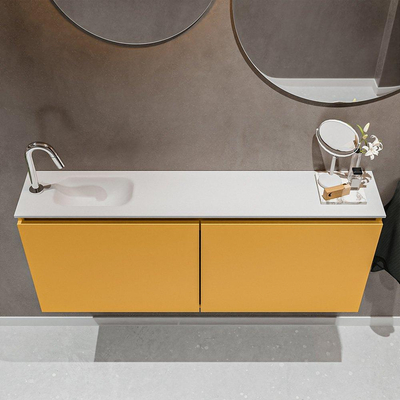 MONDIAZ TURE Toiletmeubel 120x23x50cm met 1 kraangaten 2 deuren ocher mat Wastafel Eden links Solid Surface Wit