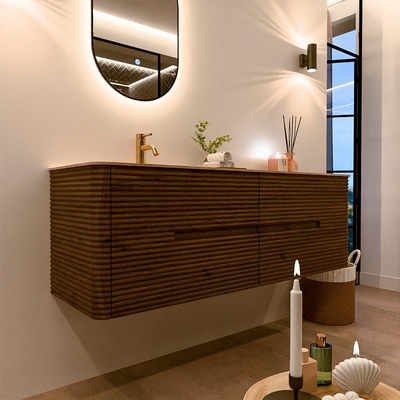 Mondiaz CIRO-DLUX Meuble de salle de bains - 150x45x50cm - Lavabo solid surface Saba - 1 vasque à gauche - 1 trou de robinet - 4 tiroirs - Dusk