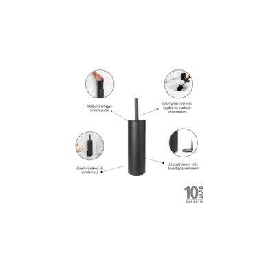Brabantia MindSet Toiletborstelhouder - gesloten - rond - staand/wandmontage - mineral infinite grey