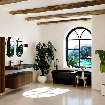 MONDIAZ THOR-DLUX 120cm meuble de salle de bains arrondi gauche + droite couleur Walnut avec 1 tiroir et 2 portes. Vasque suspendue CLOUD Double 2 trous de robinet couleur Lava.