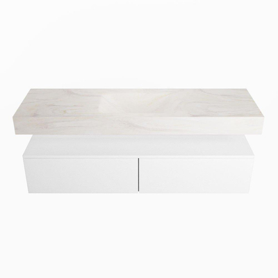 Mondiaz ALAN-DLUX Ensemble de meuble - 150cm - meuble Talc mat - 2 tiroirs - Lavabo Cloud Ostra suspendu - vasque Centre - 1 trou de robinet