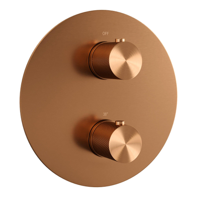 BRAUER Copper Carving thermostatische Inbouw Regendouche - 3-weg - rond - set 74 - 30cm hoofddouche - rechte muurarm - staaf handdouche - doucheslang - wandaansluitbocht - koper geborsteld PVD