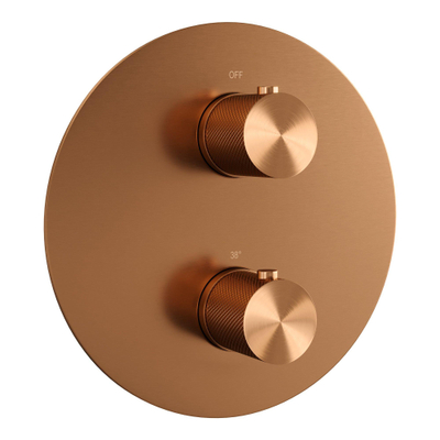 BRAUER Copper Carving thermostatische Inbouw Regendouche - 3-weg - rond - set 82 - 30cm hoofddouche - gebogen muurarm - 3-standen handdouche - doucheslang - wandaansluitbocht - koper geborsteld PVD