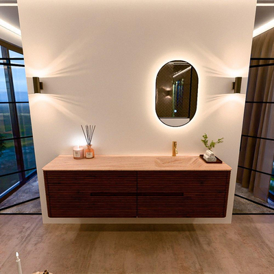 Mondiaz CIRO-DLUX Badkamermeubelset - 180x45x50cm - Solid surface wastafel Saba - 1 wasbak Rechts - 1 kraangat - 4 lades - Ruby