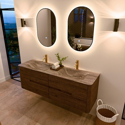 Mondiaz CIRO-DLUX Ensemble de meubles de salle de bains - 150x45x50cm - lavabo Solid surface Oza - 2 vasques Double - 2 trous de robinet - 4 tiroirs - Dusk