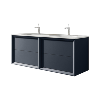 Adema Prime Core Ensemble de meuble - 120x50x45cm - 2 vasques rectangulaires Blanc - 2 trous de robinet - 4 tiroirs - avec miroir rectangulaire - Navy Blue