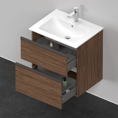 Duravit D-Neo wastafelonderkast 61x62.5x46.2cm 2 lades Noten (donker) Mat