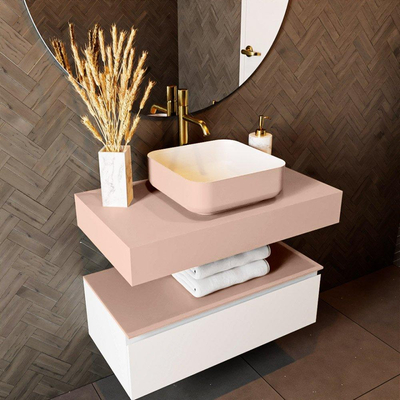 Mondiaz TOP 46 Plan vasque suspendu - 80x46x12cm - adapté pour vasque à poser - Solid surface - Rosee