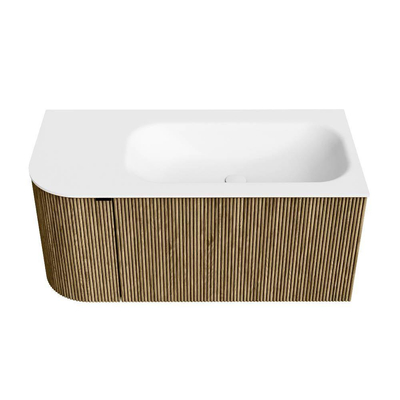 Mondiaz KURVE Badkamermeubelset - 95x46x40cm - 1 lade - 1 deur - wastafel solid surface - rechts - 1 kraangat - Dusk