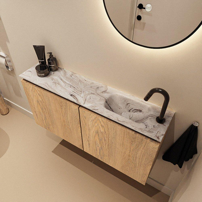 MONDIAZ TURE-DLUX 100cm toiletmeubel Washed Oak. EDEN wastafel Glace positie rechts. Met 1 kraangat.
