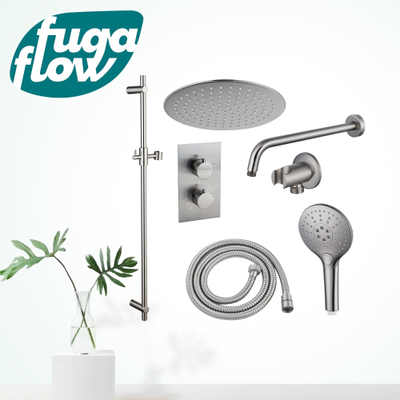FugaFlow Eccelente Sobrado Inbouw Regendoucheset - thermostatisch - wandarm -glijstang - 25cm hoofddouche - handdouche rond - geborsteld RVS PVD