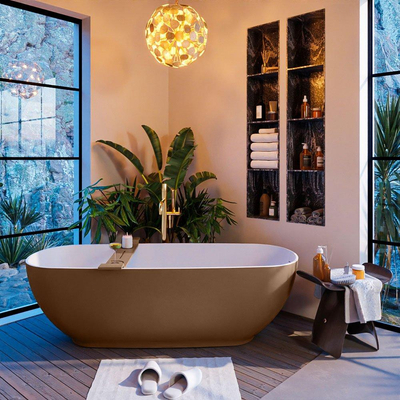 Mondiaz ALAN-DLUX Ensemble de meuble - 150cm - meuble Rust mat - 1 tiroir - Lavabo Cloud Lava suspendu - vasque Droite - 1 trou de robinet