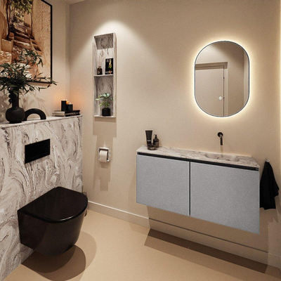 MONDIAZ TURE-DLUX meuble WC 100 cm Plata. EDEN lavabo Glace position droite. Sans trou de robinet.