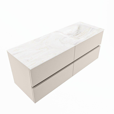 Mondiaz VICA-DLUX ensemble de meuble de salle de bain - 130cm - meuble sous-vasque lin - 4 tiroirs - lavabo encastrée cloud droite - sans trous de robinet - version haute de 60cm - ostra