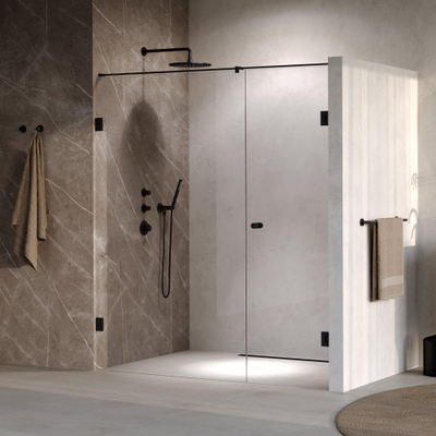 BRAUER Void Carving Nisdeur - 2-delig - 170x200cm - 70cm draaideur aan muur - glascoating - omkeerbaar - helder glas - mat zwart