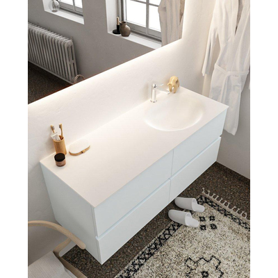 Mondiaz VICA ensemble de meuble de salle de bain - 120cm - meuble sous-vasque argile - 4 tiroirs - lavabo lune droite - 1 trou de robinet - miroir LED - version XL 60cm haut