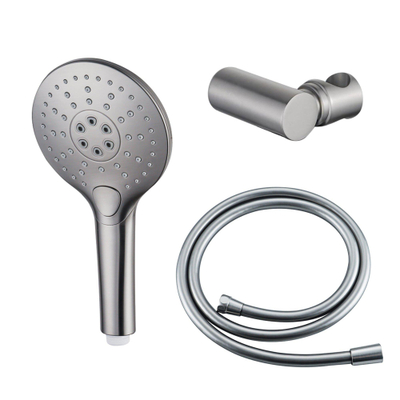 FugaFlow Eccelente Acces Handdoucheset - Ø12 - rond - 3 straalsoorten - met houder - met gladde slang - 150cm - Geborsteld RVS PVD (RVS)