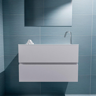 MONDIAZ ADA Meuble WC - 80x30x50cm - 1 trou de robinet - 2 tiroirs - cale mat - vasque à droite - Solid surface - Blanc