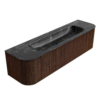 MONDIAZ KURVE-DLUX Meuble de salle de bains 170 cm avec module 25 Len R couleur Walnut avec 1 tiroir et 2 portes. Lavabo BIG LARGE central sans trou de robinet couleur Lava.