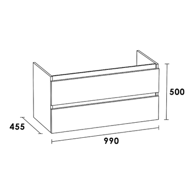 BRAUER Solution Meuble sous vasque 99x45.5x50cm 2 tiroirs 1 espace siphon sans poignée MFC Birch