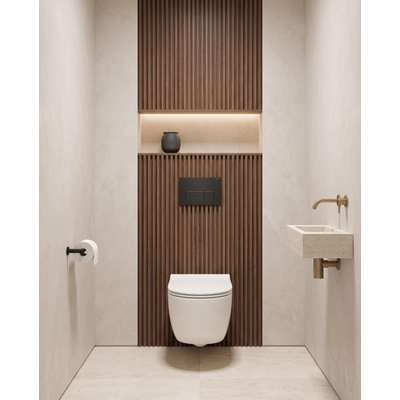 QeramiQ Dely Swirl Toiletset - 36.3x51.7cm - Geberit UP720 Duofix Sigma inbouwreservoir - slim zitting - bedieningsplaat mat zwart - rechthoekige knoppen - mat wit
