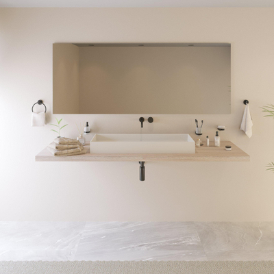 Ideavit Solidjoy Vasque à poser 100x37,5x11cm rectangulaire 0 trous de robinet 1 cuve Solid surface blanc