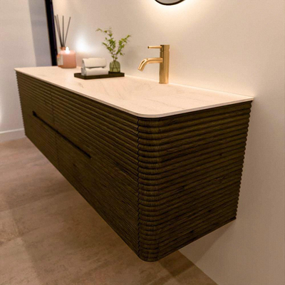 Mondiaz CIRO-DLUX Badkamermeubelset - 170x45x50cm - Solid surface wastafel Meli - 1 wasbak Rechts - 1 kraangat - 4 lades - Shadow