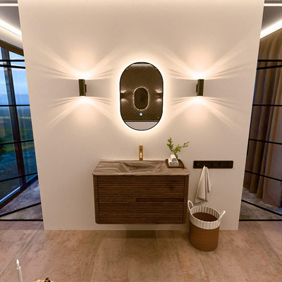 Mondiaz CIRO-DLUX Badkamermeubelset - 90x45x50cm - Solid surface wastafel Sombra - 1 wasbak Midden - 1 kraangat - 2 lades - Dusk