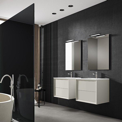 Saniclass Prime Core Ensemble meuble de salle de bains - 60x50x45cm - 1 vasque rectangulaire en céramique blanche - 1 trou de robinet - 2 tiroirs - miroir rectangulaire - mat cotton (beige)