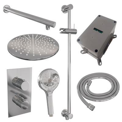 BRAUER Chrome Carving inbouw regendoucheset – Ø30 cm hoofddouche – 40 cm rechte wandarm – ronde handdouche – met omstel
