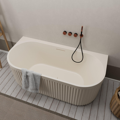 Ideavit Archtec Baignoire semi-îlot 170x80x63cm - Rock Texture - avec trop-plein - bonde clic clac - pieds réglables - crème