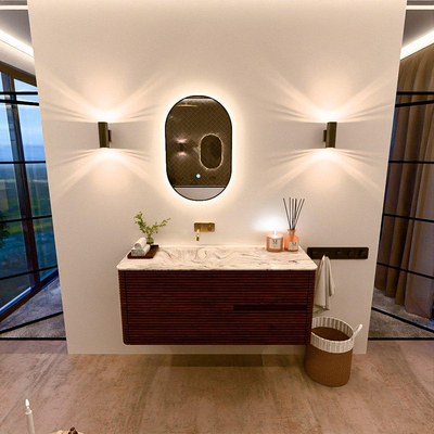 Mondiaz CIRO-DLUX Ensemble de meubles de salle de bains - 120x45x50cm - lavabo solid surface Glace - 1 vasque à gauche - sans trous de robinet - 2 tiroirs - Ruby