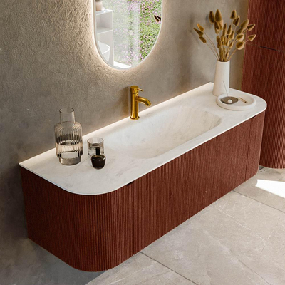 Mondiaz KURVE-DLUX Ensemble de meuble de salle de bains - 140x46x40cm - 1 tiroir - 2 portes - vasque solid surface - central - 1 trou de robinet - Ruby