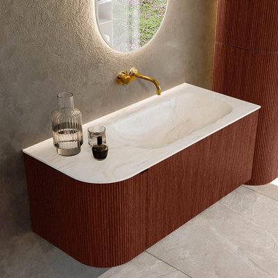 Mondiaz KURVE-DLUX Badkamermeubelset - 105x46x40cm - 1 lade - 1 deur - wastafel solid surface - rechts - zonder kraangat - Ruby