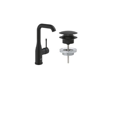 Grohe Essence Wastafelkraan - l-size - hoog - afvoergarnituur - push up - phantom black (zwart)