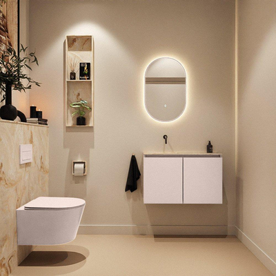 MONDIAZ TURE-DLUX Meuble toilette - 80cm - Rosee - EDEN - vasque Frappe - position gauche - sans trou de robinet