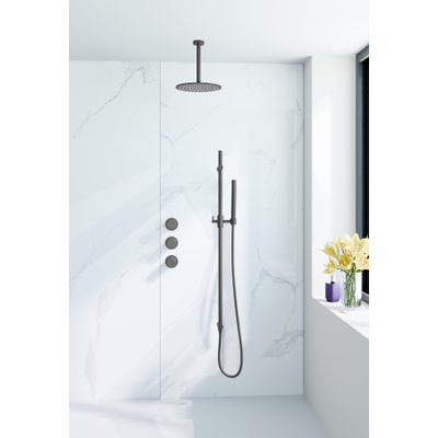 Fortifura Nebbio ensemble de douche pluie apparent – bras de plafond 20 cm – douchette bâton 1 jet – flexible lisse – gunmetal brossé