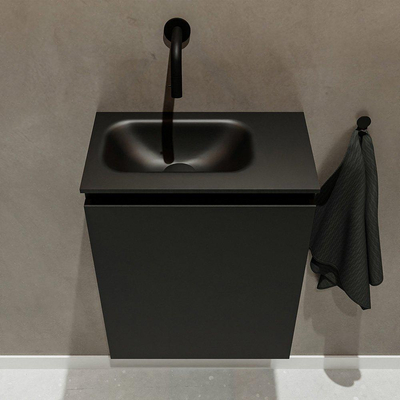 MONDIAZ TURE Fonteinset - 40x23x50cm - 0 kraangaten - 1 deur - urban mat - Wasbak links - Solid Surface Zwart