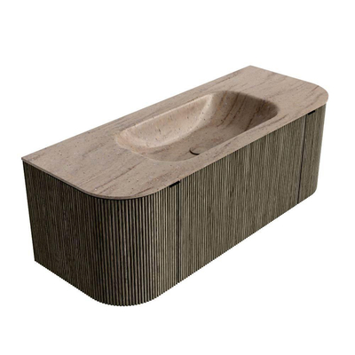 MONDIAZ KURVE-DLUX Meuble de salle de bains 120cm arrondi Gauche + Droite couleur Shadow avec 1 tiroir et 2 portes. Lavabo BIG SMALL Central sans trou de robinet Saba.