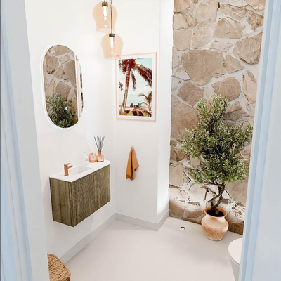 Mondiaz JOYA 61.6cm meuble de toilette - arrondi droit couleur Dusk - Lavabo FAYE position Gauche 1 trou de robinet couleur Talc.