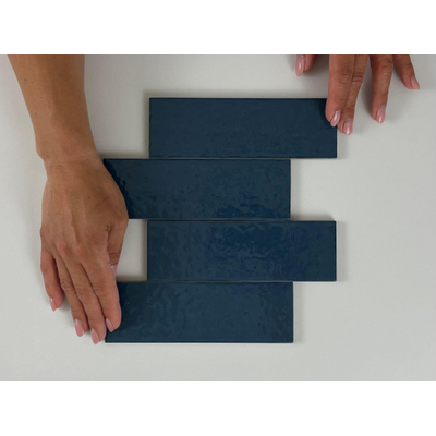 SAMPLE Terravito Nocino wandtegel - 6x18.6cm - Deep Blue glans (blauw)