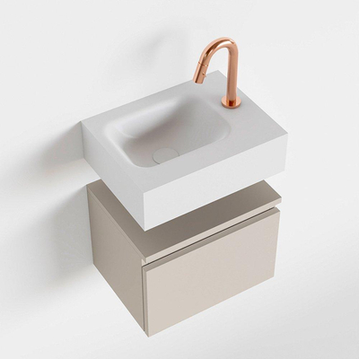 MONDIAZ ANDOR Meuble WC - 40x30x30cm - 1 trou de robinet - 1 tiroir - linen mat - vasque à gauche - Solid surface - Blanc