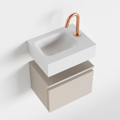 MONDIAZ ANDOR Toiletmeubel - 40x30x30cm - 1 kraangat - 1 lades - linen mat - wasbak links - Solid surface - Wit