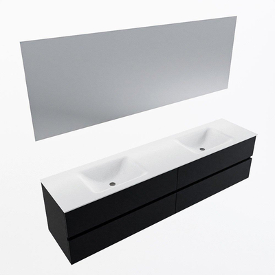 Mondiaz VICA ensemble de meuble de salle de bain - 200cm - meuble sous-vasque urban - 4 tiroirs - lavabo cloud double - sans trous de robinet - couleur talc - miroir LED - version XL 60cm de haut