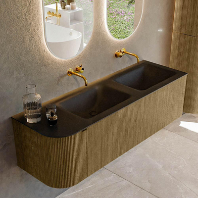 Mondiaz KURVE Badkamermeubelset - 145x46x40cm - 1 lade - 1 deur - wastafel solid surface - dubbel / rechts - zonder kraangat - Dusk