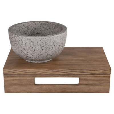 Differnz lave-mains – 40 x 21 x 10 cm – terrazzo gris grossier – sans robinet – tablette chêne brun