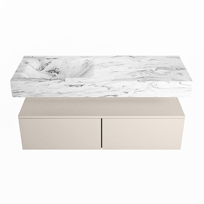 Mondiaz ALAN-DLUX Ensemble de meuble - 120cm - meuble Linen mat - 2 tiroirs - Lavabo Cloud Glace suspendu - vasque Gauche - 0 trous de robinet